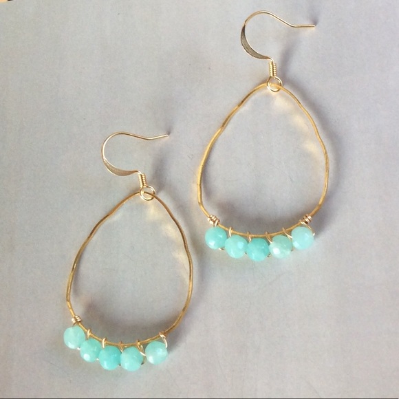 Hand Crafted Jewelry - New Gold Plated Amazonite Lightweight Earrings